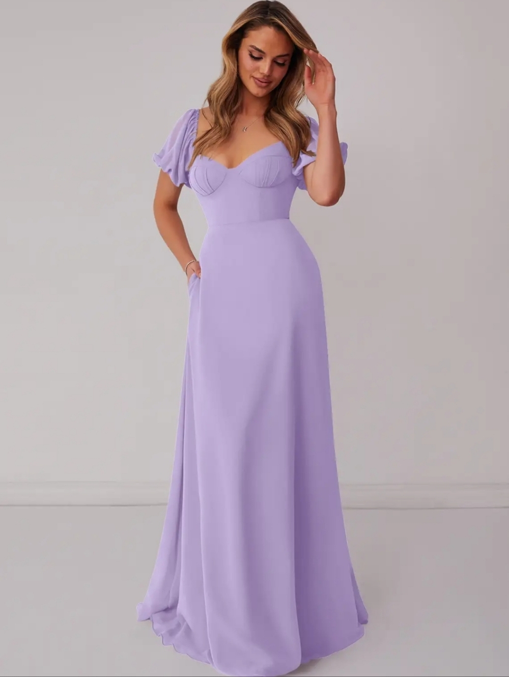 Lilac Sweetheart Neckline Maxi Dress